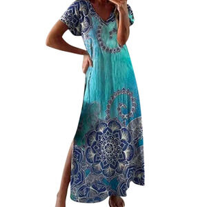 Elegant Blue Floral Maxi Dress